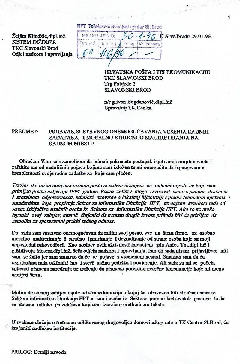Telekom (1)  maltretiranje inženjera Željka Klindžića