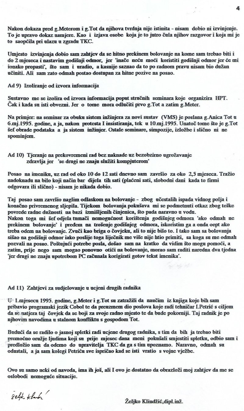 Telekom (4) maltretiranje inženjera Željka Klindžića